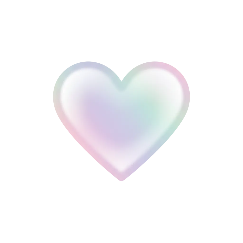 Symbol: a heart
Design direction:

Clean, symmetrical heart

Not playful or cartoonish

Rounded, elegant shape

Same pastel iridescent gradient as the eye
Meaning: care, consideration, purposeful ingredient selection
