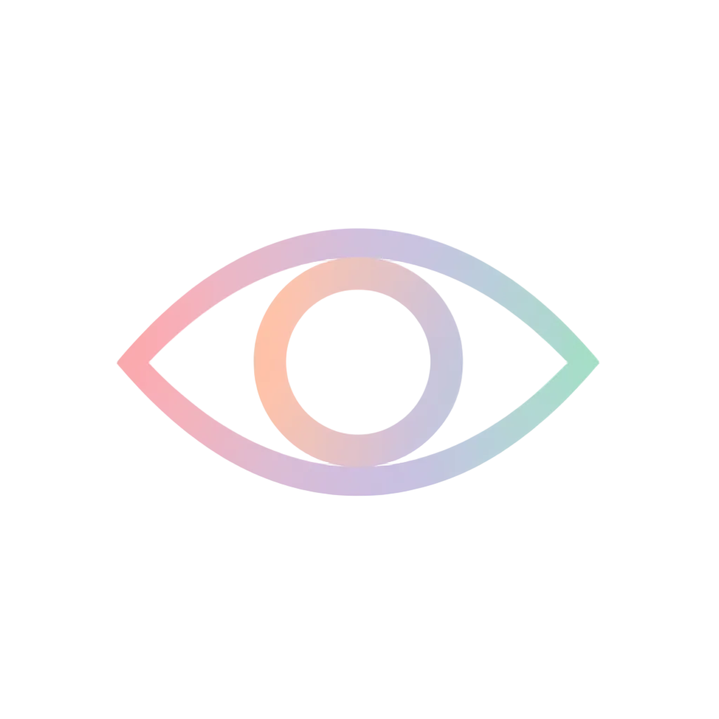 Symbol: a simple eye
Design direction:

Abstract, minimal eye shape

No eyelashes, no pupil detail, no realism

Smooth curves only

Eye should feel gentle, observant, and intentional

Apply the Naromon-style pastel gradient softly across the eye outline
Meaning: thoughtful formulation, careful design, intention